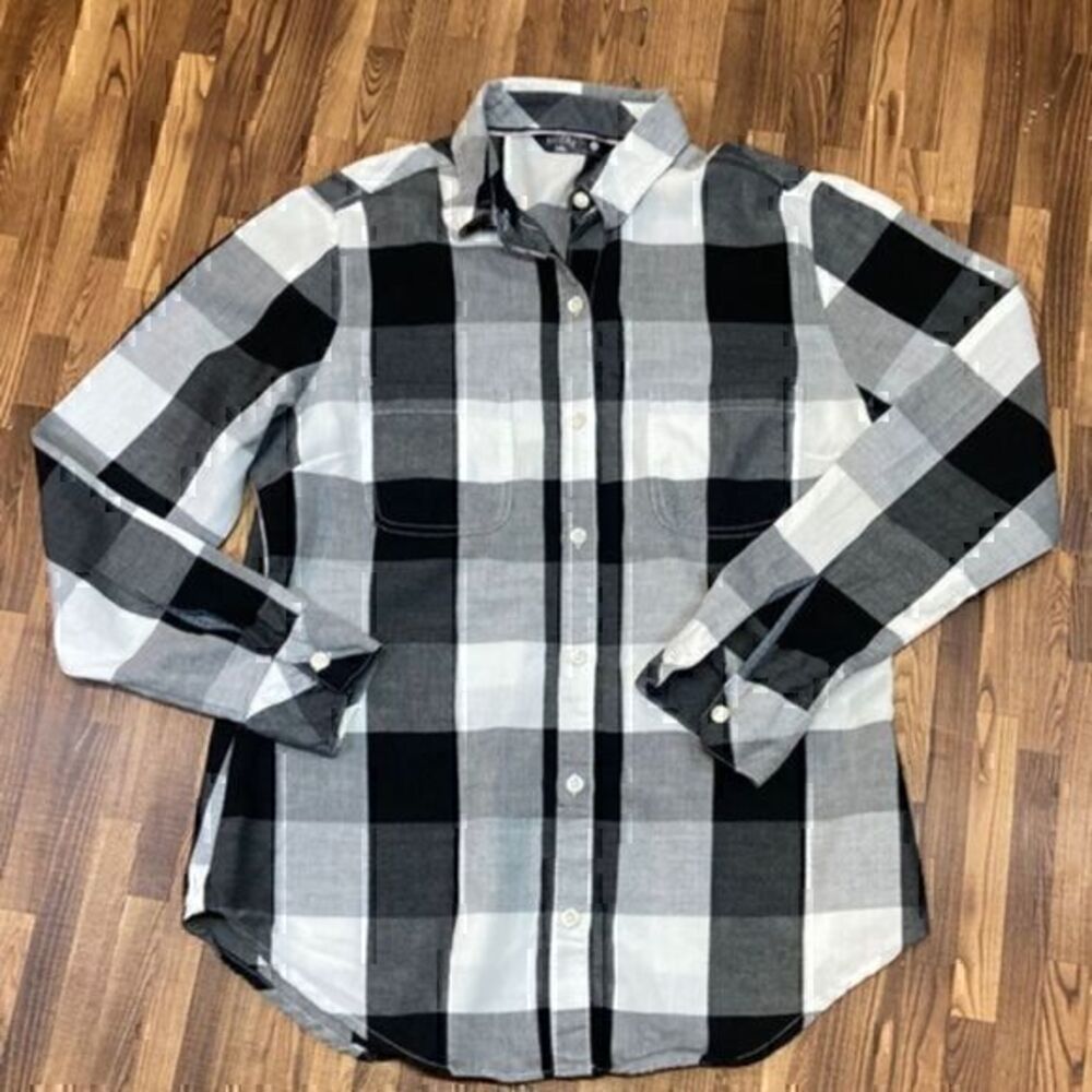 Riders by Lee Black White Plaid Button Down Shirt Women Size L